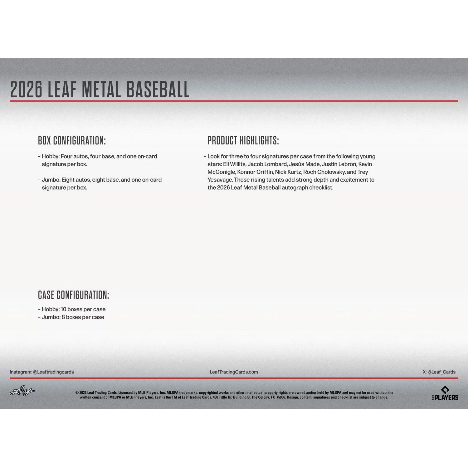 2026 Leaf Metal Baseball Jumbo Box - Image 9